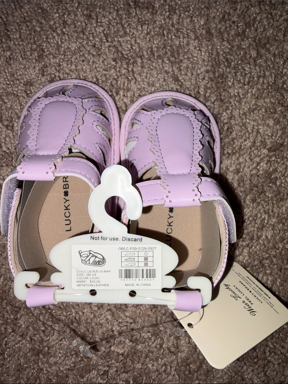 Lucky Brand Baby Girls Lavender Scalloped T-Strap Sandals